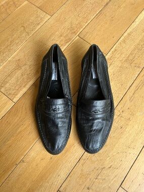 Black Leather Men’s Slip-On Loafers - Classic Penny Design